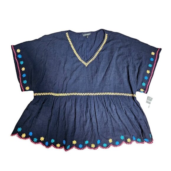 Lane Bryant Embroidered Floral Empire Waist Top Boho Peasant Womens 28P Navy NWT - Picture 1 of 11